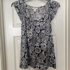LOFT black and cream floral print ruffle sleeve blouse- size L